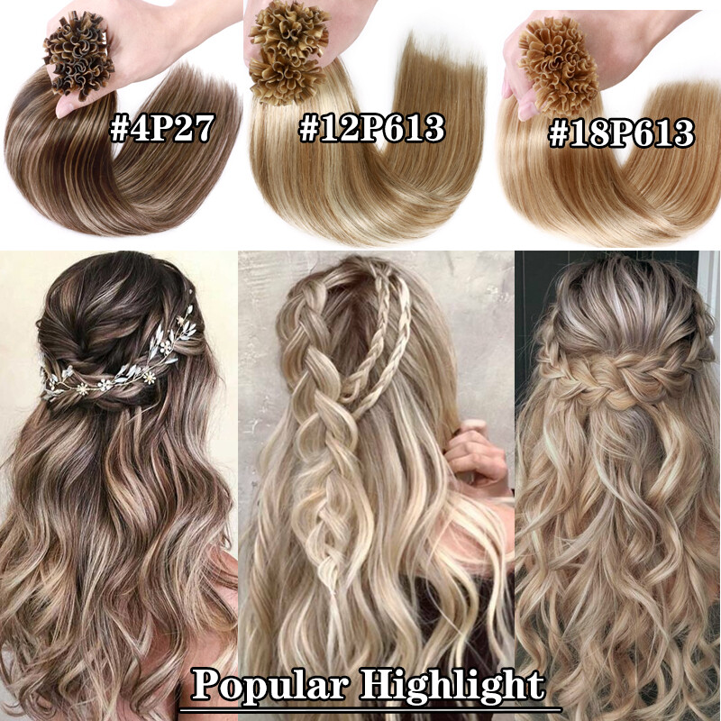 1g/s Thick Keratin Nail U Tip Remy Human Hair Extensions Pre Bonded/Bleach White