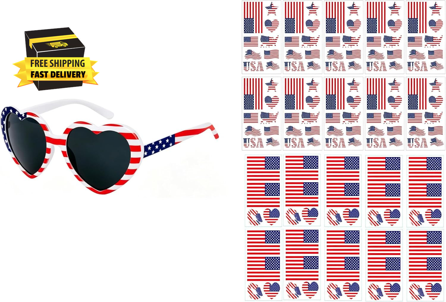 American Flag Heart Sunglasses for Women Men,World Cup 2026 Flag Tattoo Stickers