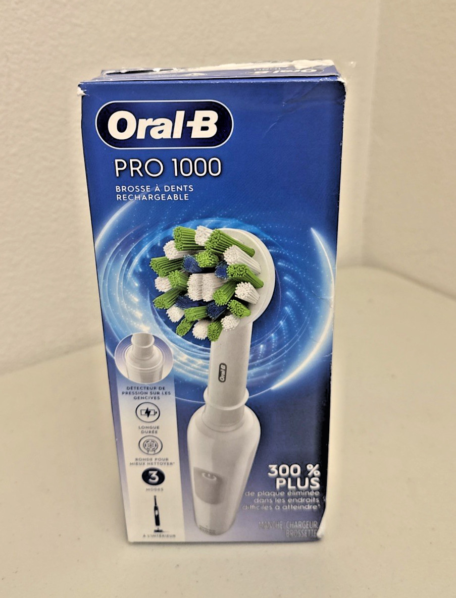Oral-B Pro 1000 Rechargeable Toothbrush Handle Charger, Brush, White- NOB