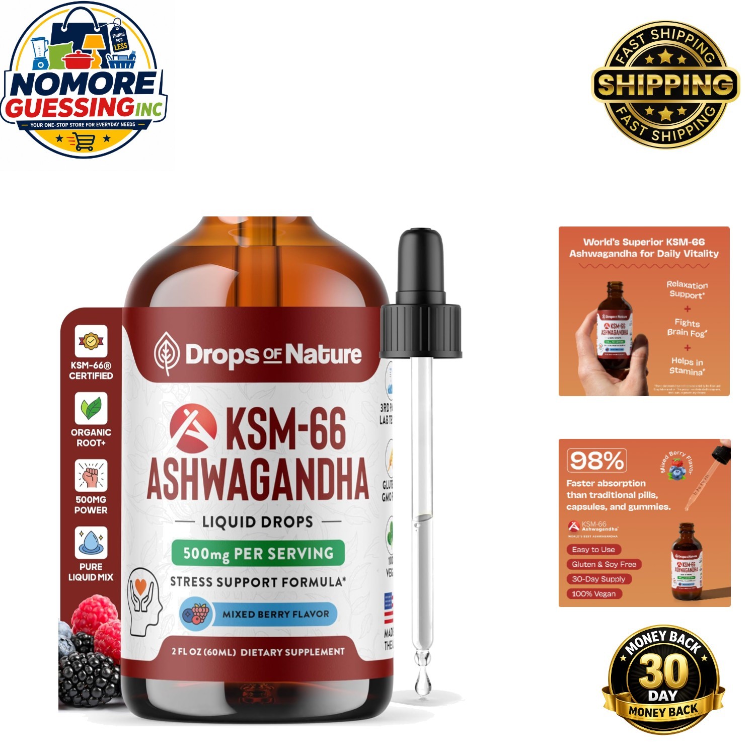Mixed Berry KSM-66 Ashwagandha Drops – Boost Focus & Energy, Formula, 60ml