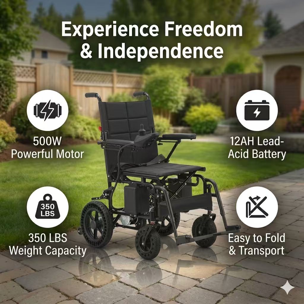 500W Dual Motor Foldable Electric Wheelchair 12Ah 15 Miles | Free Shipping