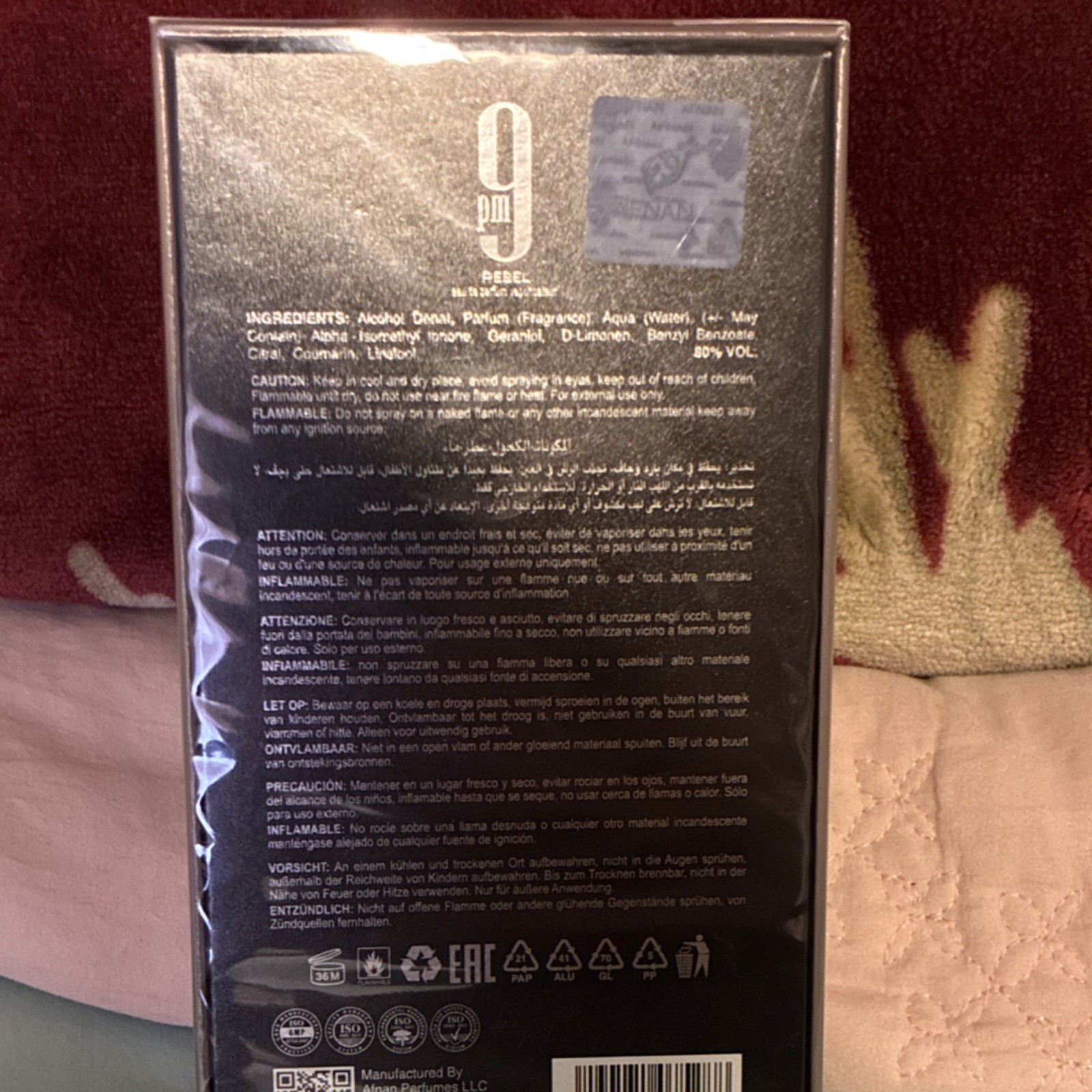 Afnan 9pm Rebel Eau de Parfum Spray 3.4 fl oz Geraniol D-Limonene Scent