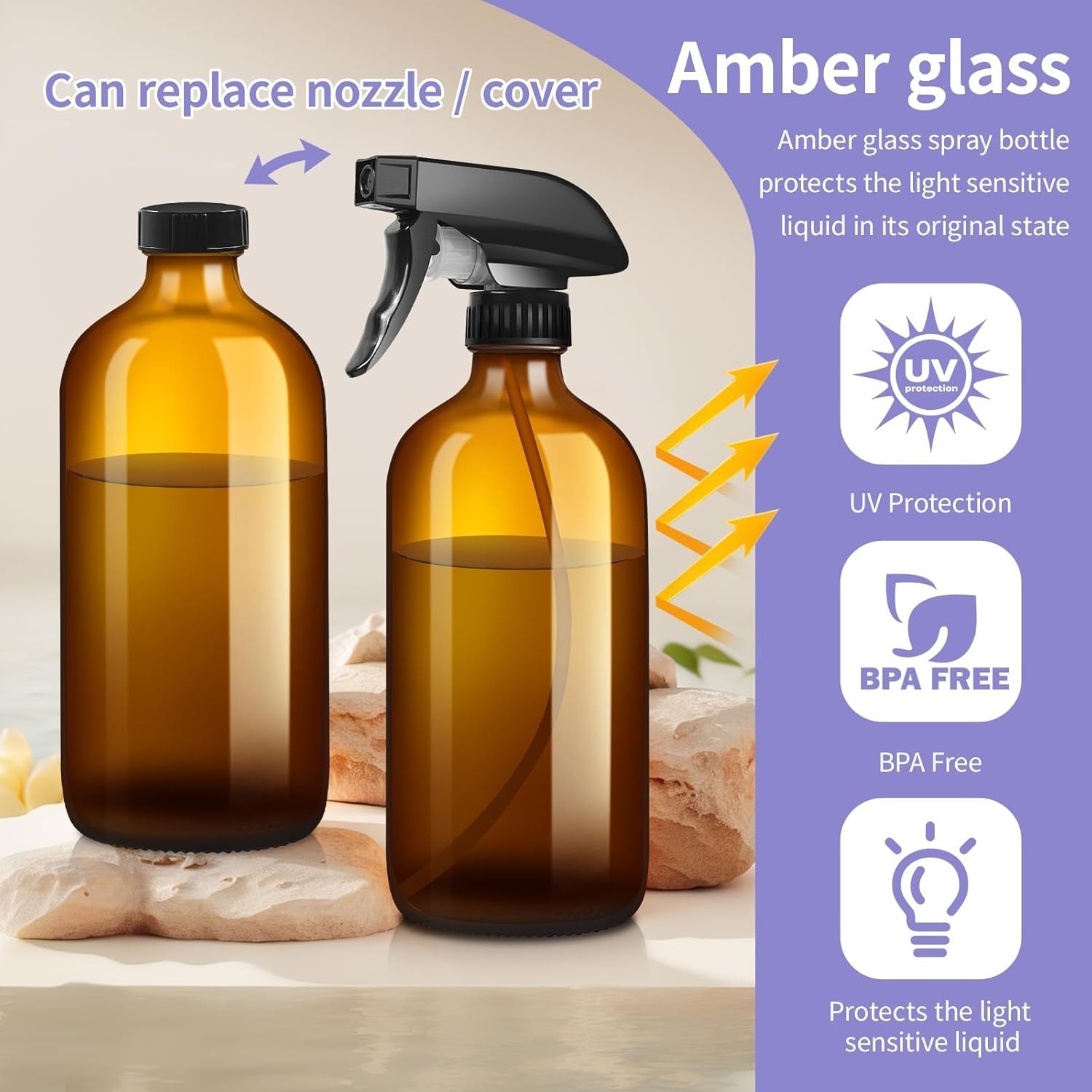 Versatile 9 Pack Amber Glass Spray Bottles – Perfect for Cleaning & Aromatherapy