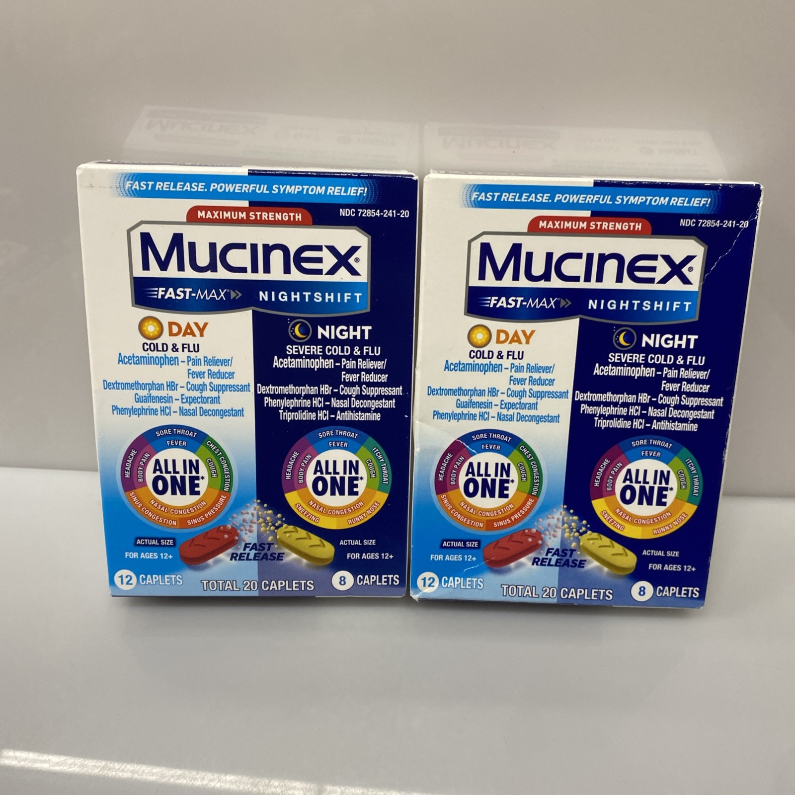 08-26+ 2X Mucinex Fast-Max Cold & Flu 12 CT + Night Severe Cold 8 Caplets