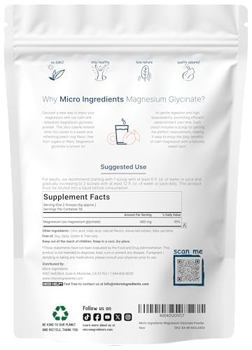 Magnesium Glycinate Powder 12oz 56 Servings Peach Sleep Support