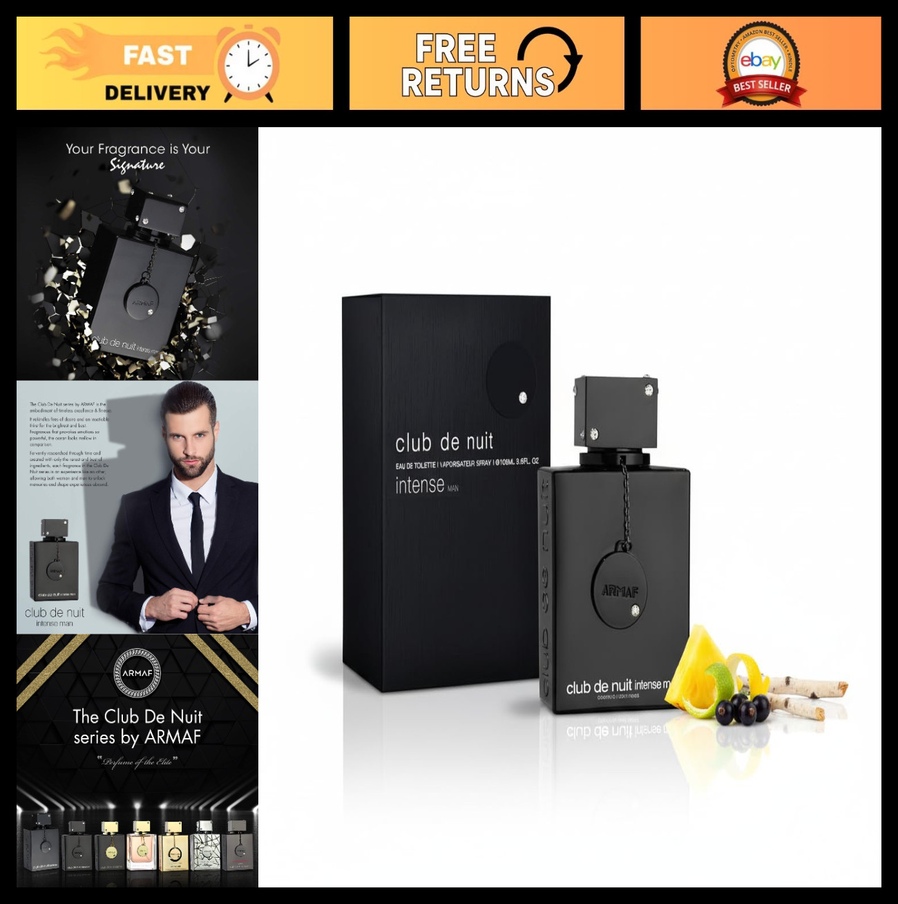 Intense Men’s Eau de Toilette 3.6 Fl Oz – New in Box, Black – Long-Lasting Fragr