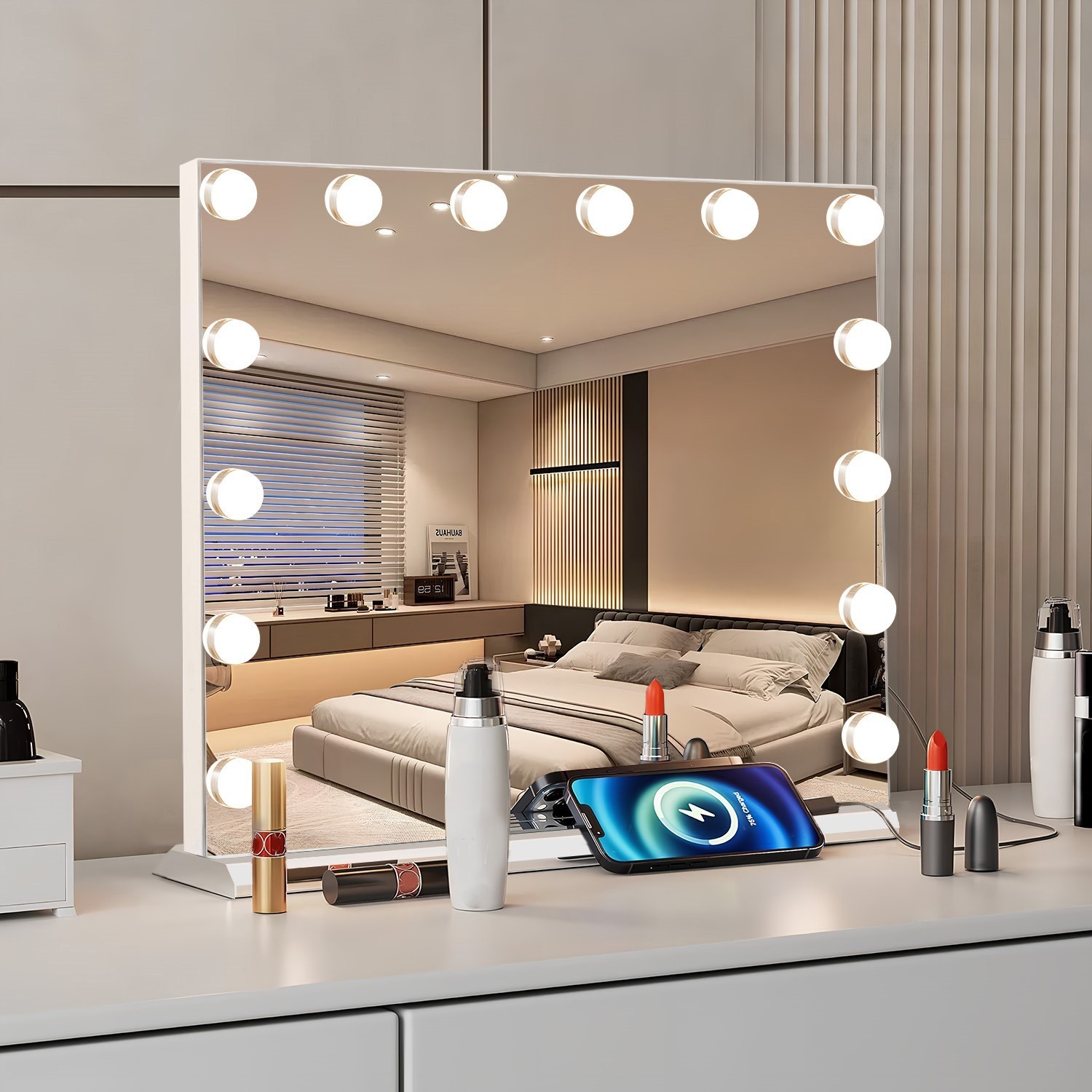 LED Hollywood Makeup Mirror Large Vanity Light Mirror with Dimmable LED Bulbs