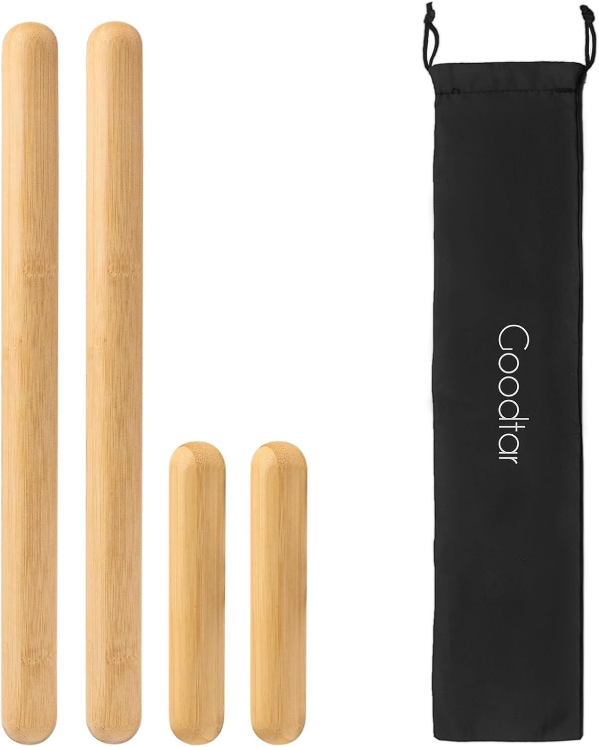 4PCS Solid Bamboo Massage Sticks & Guasha Set with Roller/Stick – 100% Bamboo…
