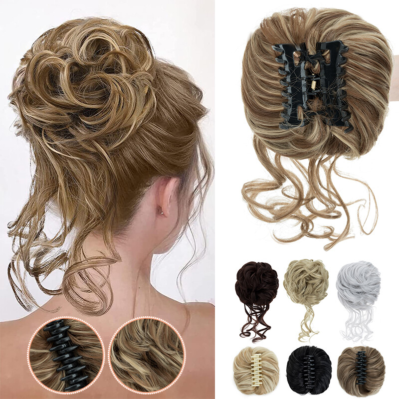 Natural Curly Messy Bun Hair Piece Scrunchie Updo Claw Clip in Hair Extensions U