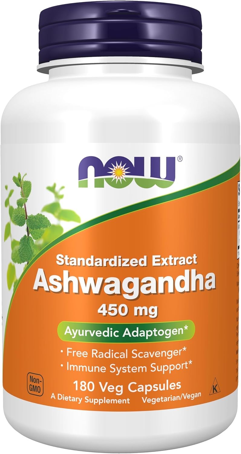 NOW FOODS Ashwagandha 450 mg 180 Veg Capsules EXP 07/28