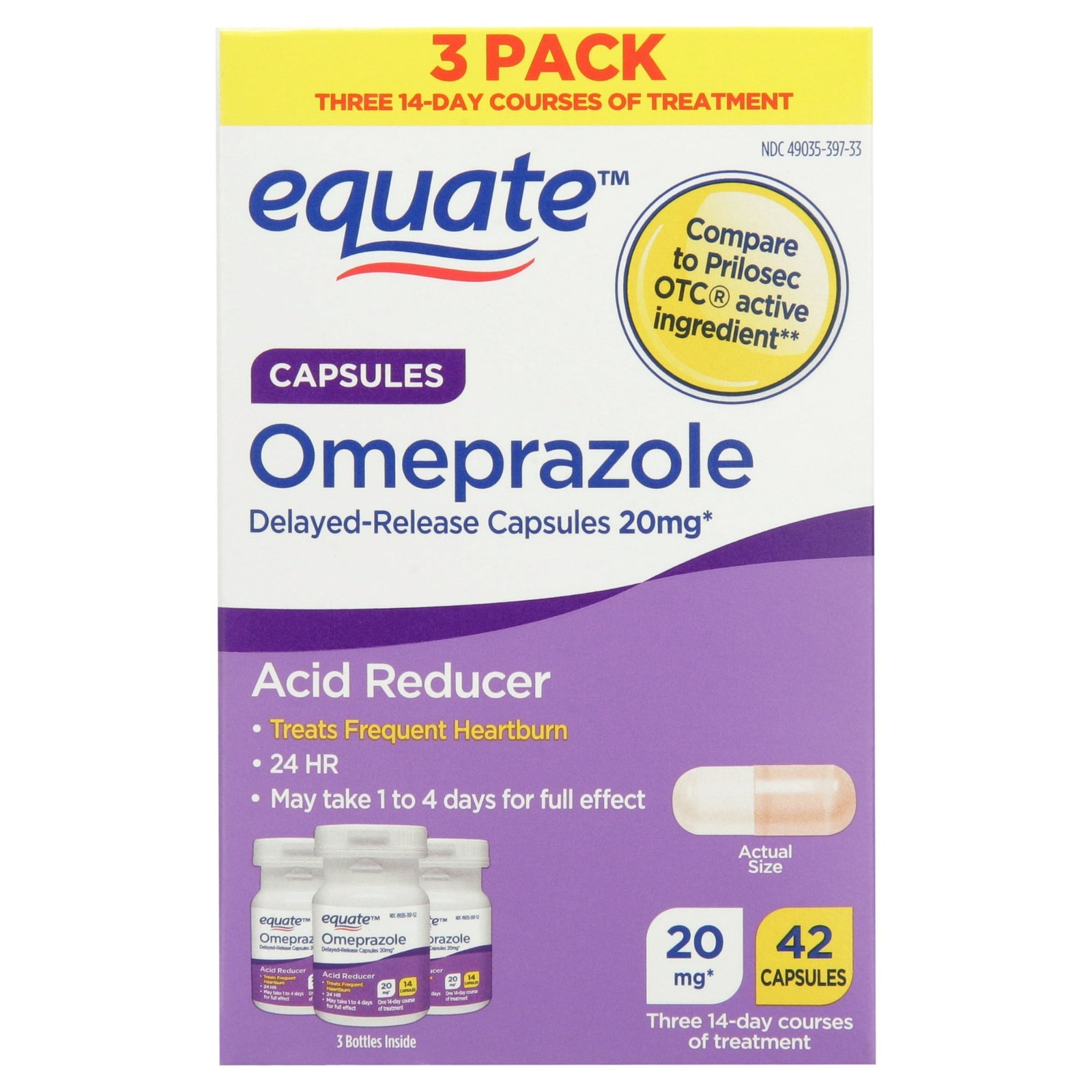 Equate Omeprazole Delayed Release Acid Reducer 20 mg 42 Ct Pack of 3