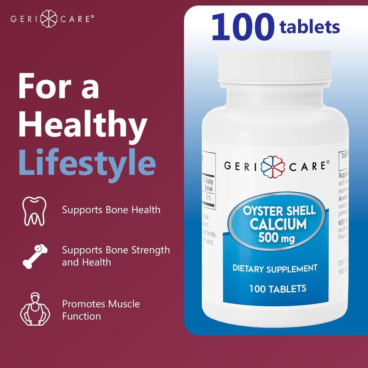 500 mg Oyster Shell Calcium Tablets – Easy to Swallow, 100 Count for All Ages