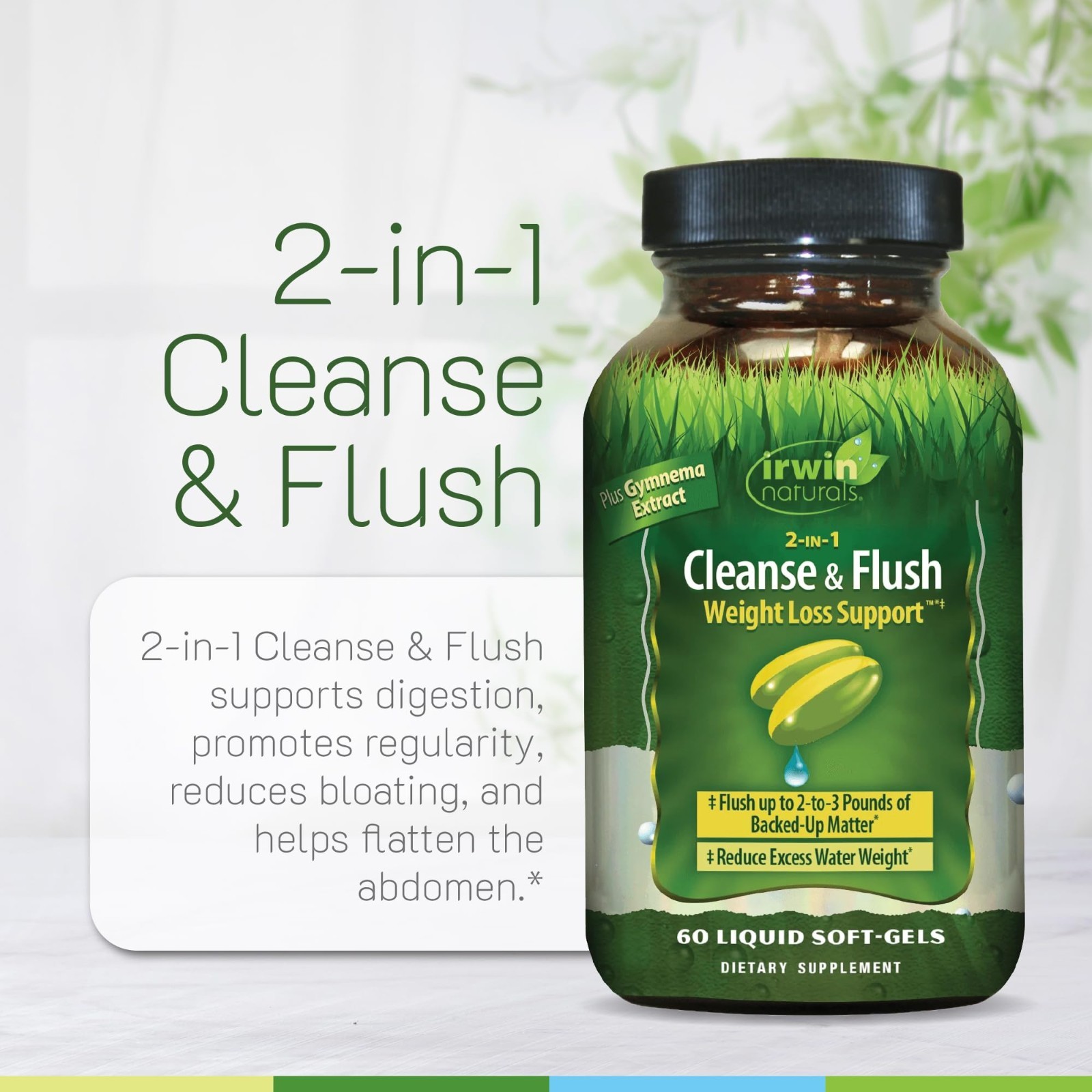 2-in-1 Cleanse & Flush Weight Loss Support – 60 Liquid Soft-Gels for Digestion &