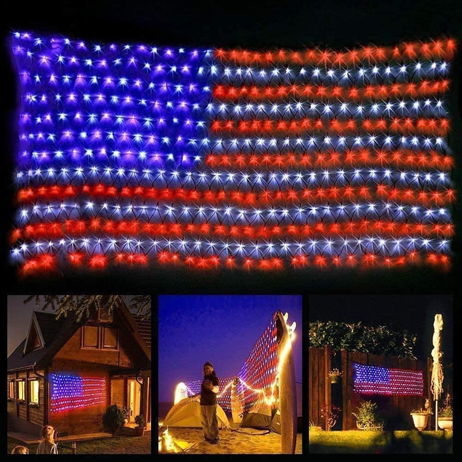 LED American Flag Net Lights Waterproof USA Flag String Lights Outdoor Indoor In