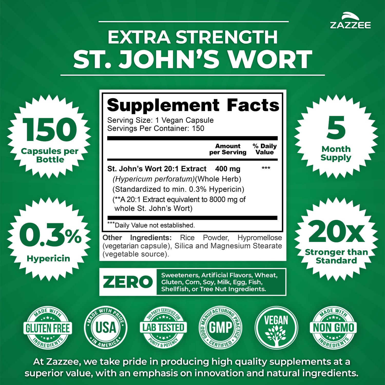 Extra Strength St. John’s Wort 20:1 Extract, 8000 mg Strength, 0.3% Hypericin