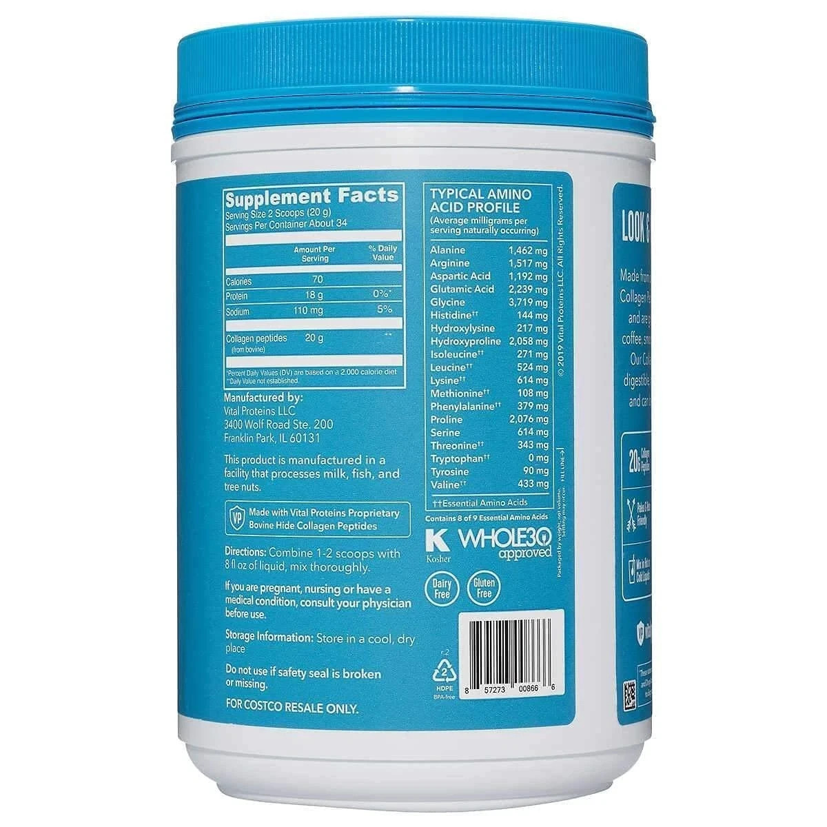 Vital Proteins Collagen Peptides Unflavored Powder Supplement 24 Ounces