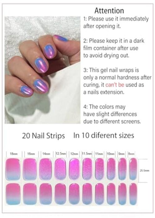 Semi Cured Gel Nail Strips 20pcs Adhesive UV Sticker, Wraps Glazed Pearch Ombre