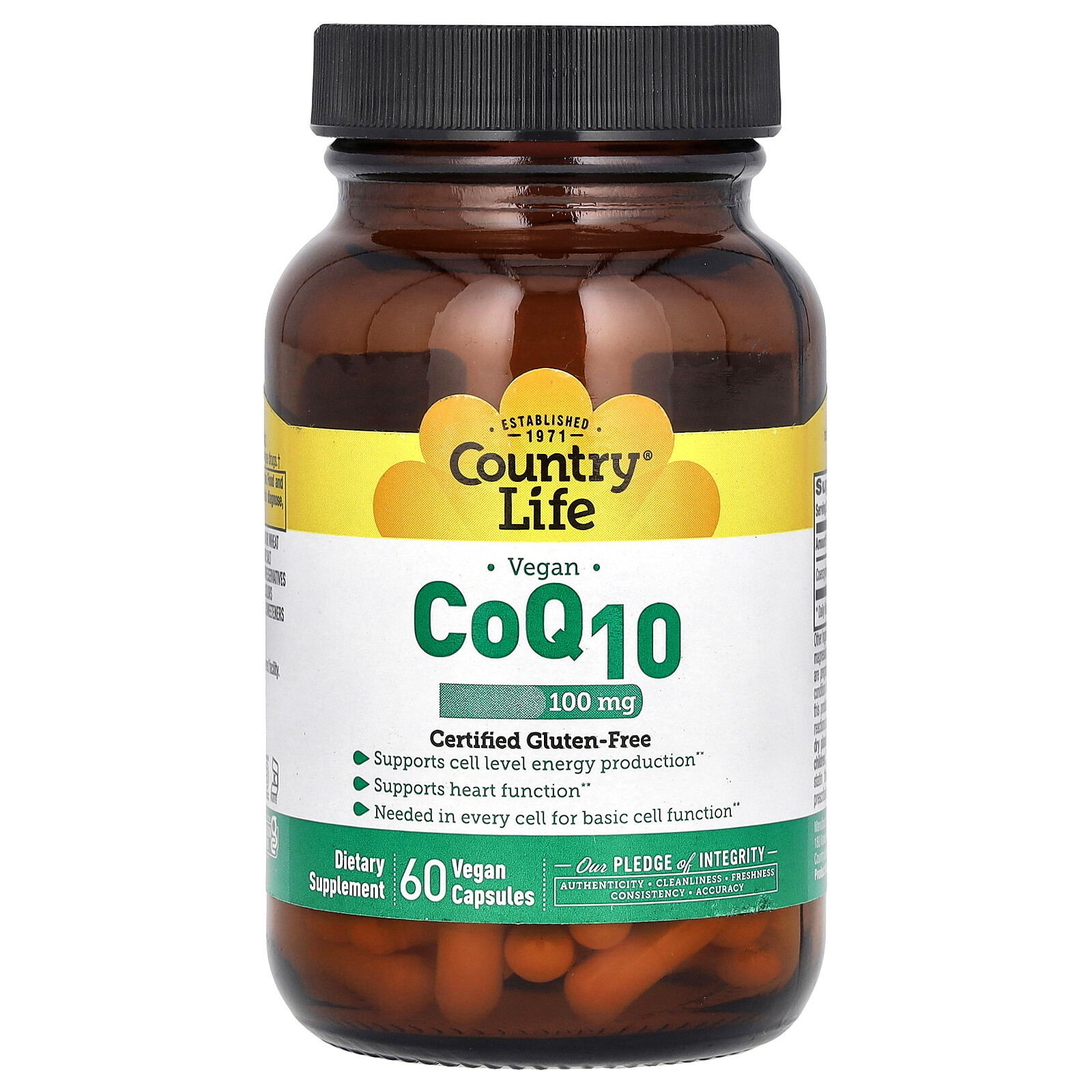 Country Life CoQ10 100 mg 60 Vegan Caps Gluten-Free, GMP Quality Assured,