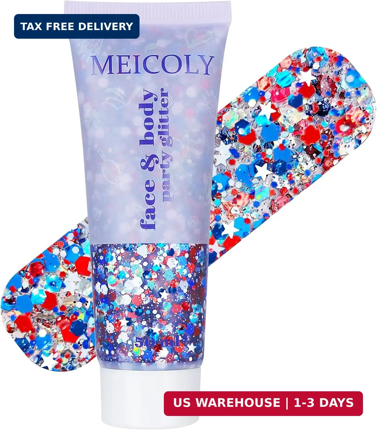 MEICOLY Red White and Blue Face Glitter,4th of July Star Hair Glitter for 2026 W