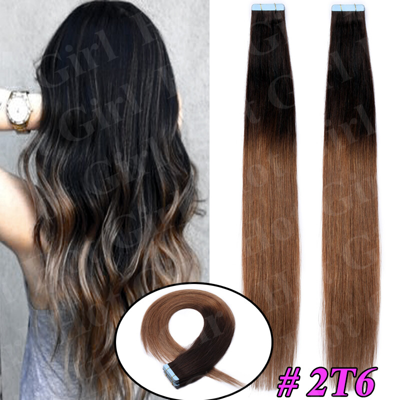 US Stock Ombre/ Highlight Tape In 7A Real Human Hair Extensions 10-24 Inch Long