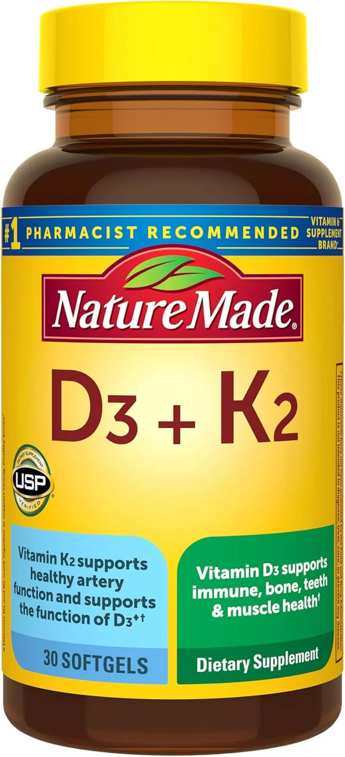 Nature Made Vitamin D3 K2 5000 IU Bone Muscle Immune Support 30 Softgels