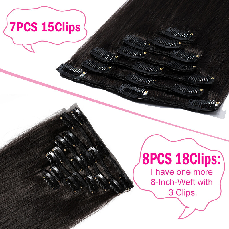 CLEARANCE Clip In Extensions 100% Real Remy Human Hair 8Pieces 18Clips Full Head