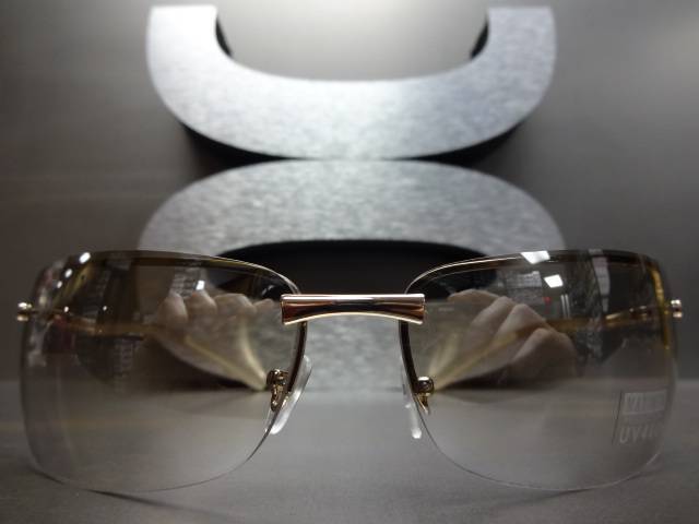Men’s Classy Elegant CONTEMPORARY MODERN WRAP Clear Lens SUN GLASSES Gold Frame