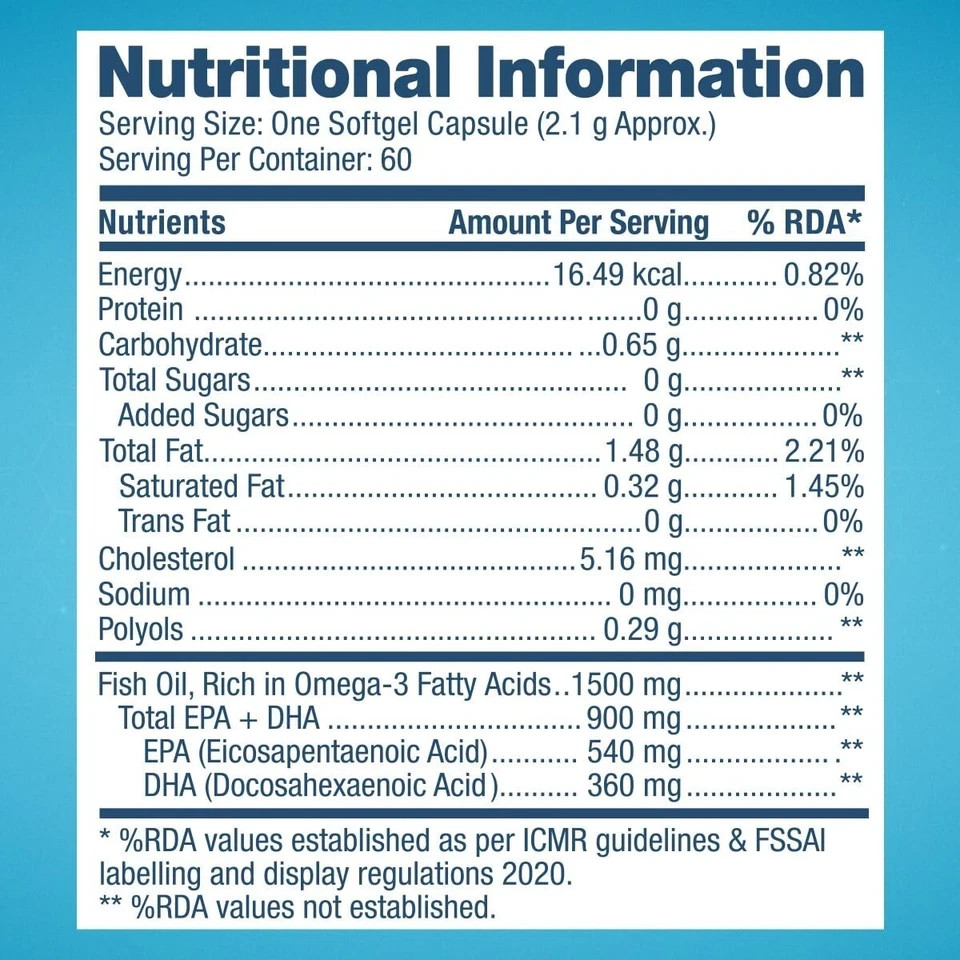 GNC 1500 MG Triple Strength Fish Oil Omega 3 Cap for Men & Women 60 Softgels