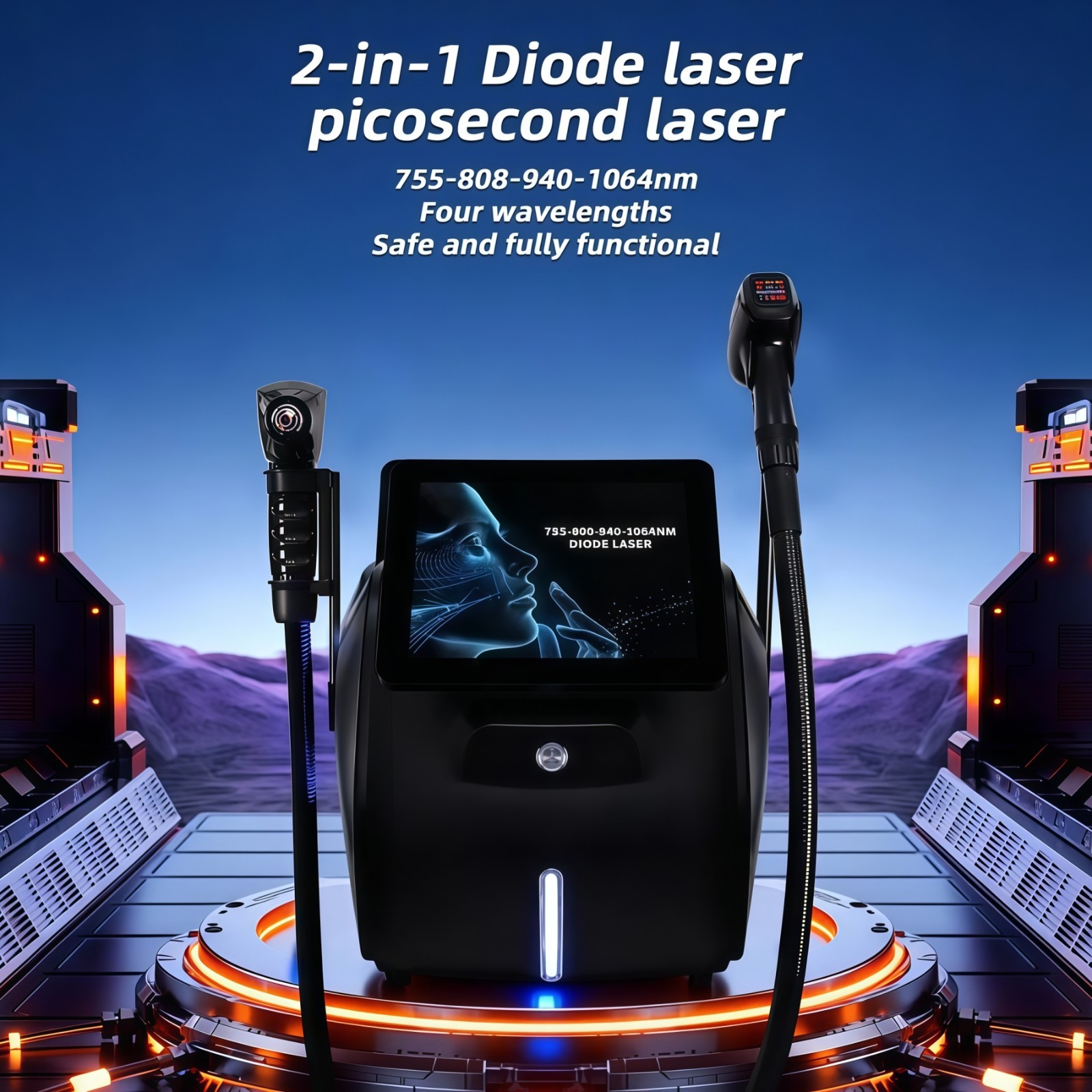 2 In1 Diode Laser Hair Removal & ND Yag Pico Laser Tattoo Removal Skin Care