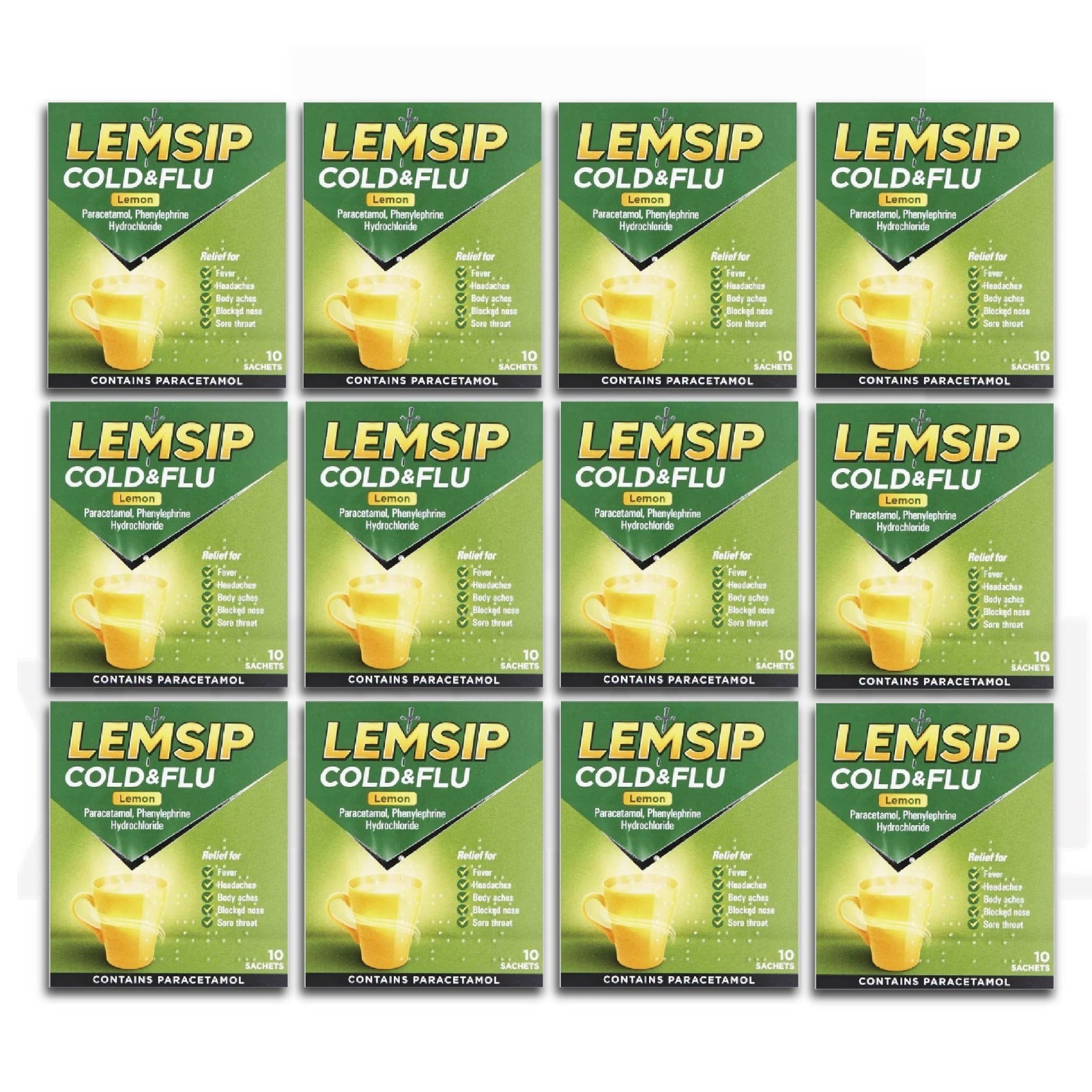 LEMSIP Cold & Flu Sachet Lemon 10ct PACK OF 12