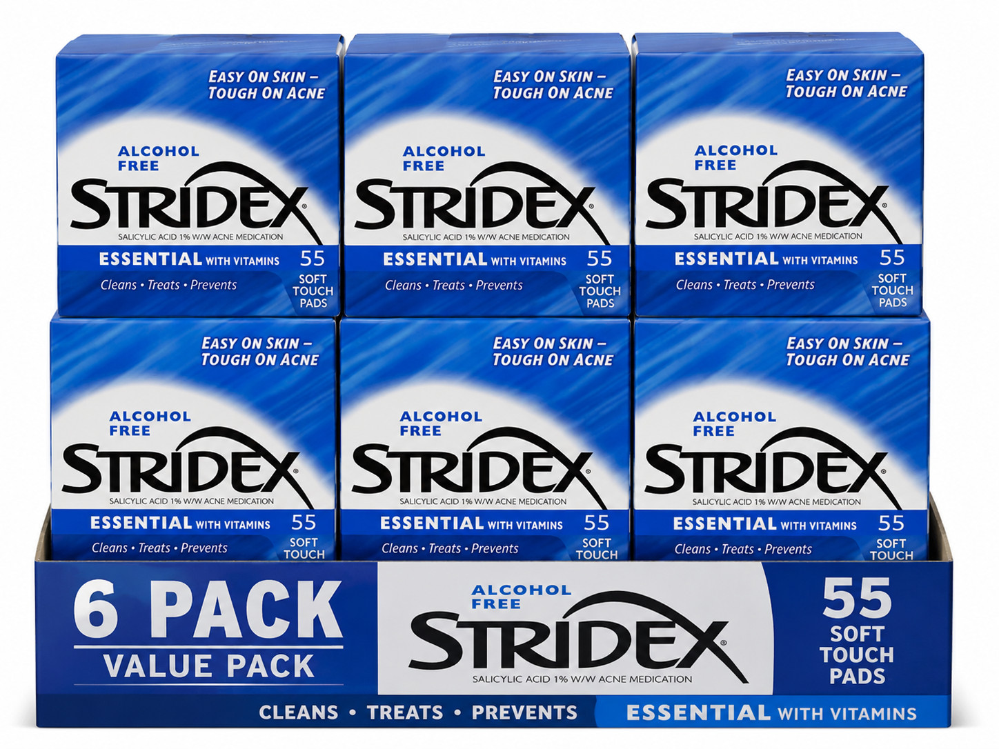 Blistex Alcohol Free Stridex Essential with Vitamins 55 pads pack of 6