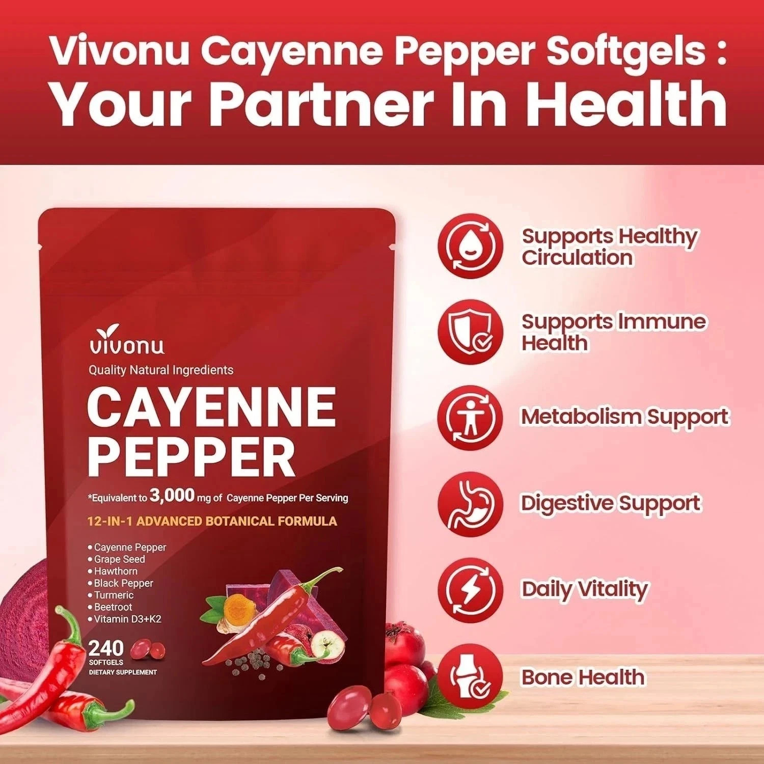 2PACK VivoNu Cayenne Pepper Softgels Supplement – 240 Capsules NEW FREE SHIP