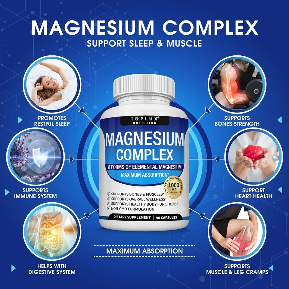 Magnesium Complex 1000mg 8 in 1 Supplement 90 Capsules Sleep Calm Cramp