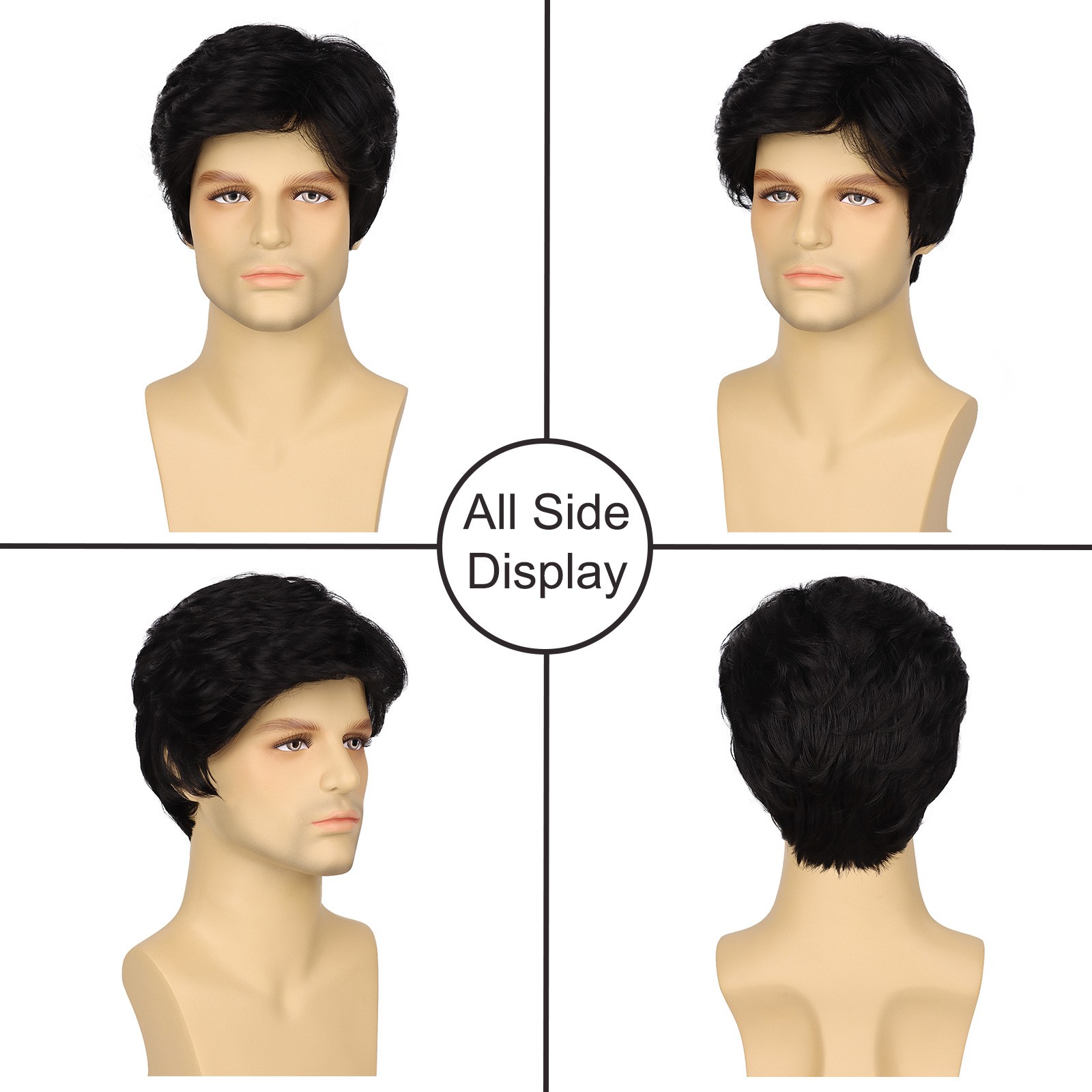 6in Men’s Short Brown Black Straight Wig Full Heat Resistant Synthetic Party