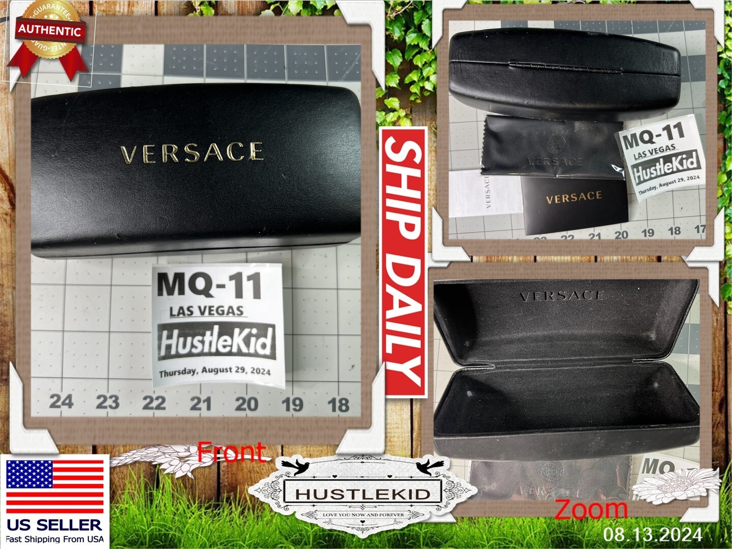 Genuine Versace Hard Black Leather Clamshell Glass Case w/Cleaning Cloth 🔥MQ-11