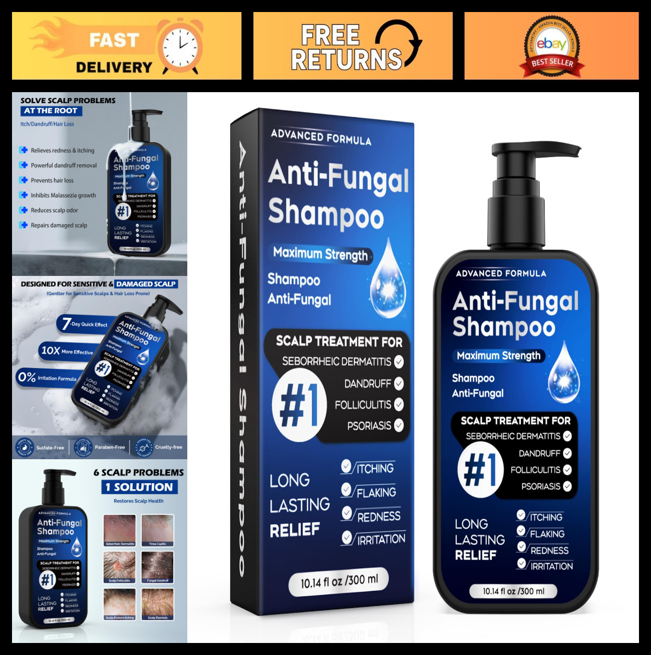 Antifungal Shampoo for Scalp Psoriasis, Dandruff & Itchy Scalp Relief – 10.1 Fl