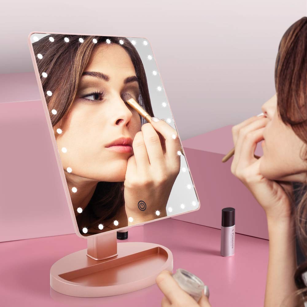 Large Tabletop LED Makeup Vanity Mirror Touch Screen 10X Magnifier Desk 360