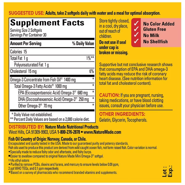 Nature Made Extra Strength Burp-Less Omega-3 from Fish Oil 1400 mg Per Serving