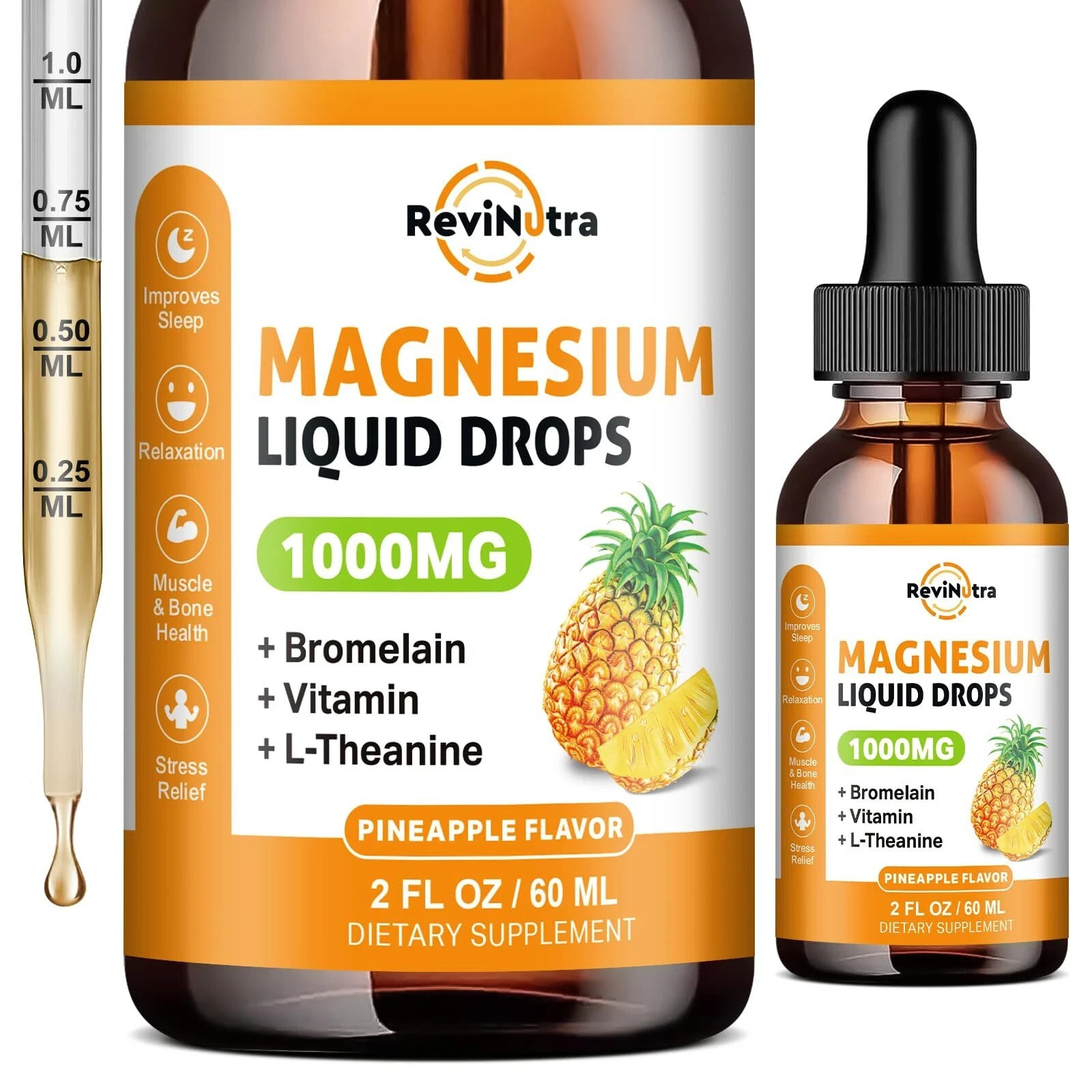 Magnesium Glycinate Liquid Drops 1000mg Sleep Nerve Muscle Energy 2oz