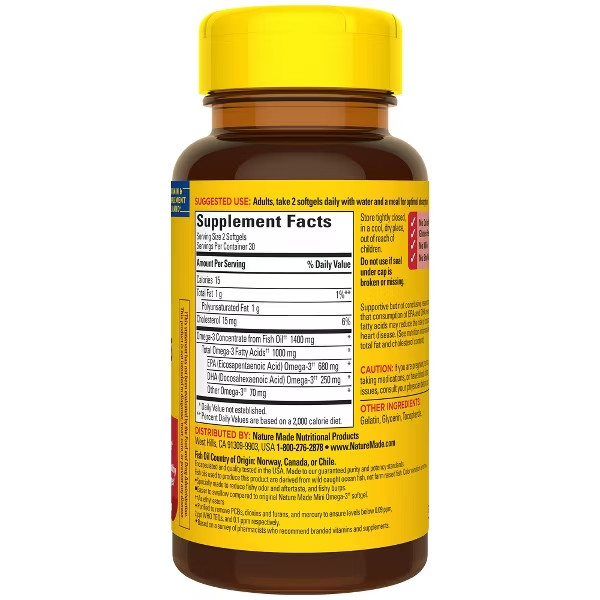 Nature Made Extra Strength Burp-Less Omega-3 from Fish Oil 1400 mg Per Serving