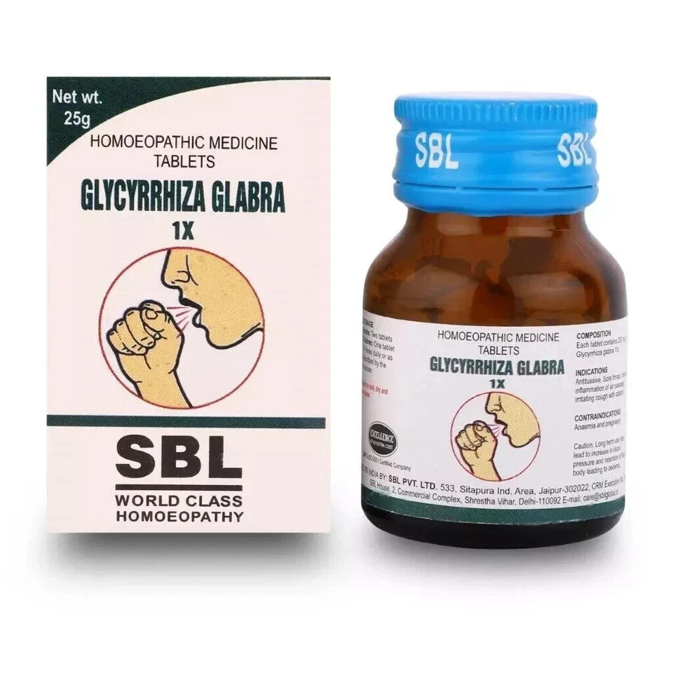 SBL Glycyrrhiza Glabra 1X Tablets–25g Homeopathic Support for Throat & Cough
