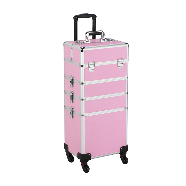 Rolling Makeup Train Case 4 in 1 Cosmetic Trolley Organizer Makeup Travel Case