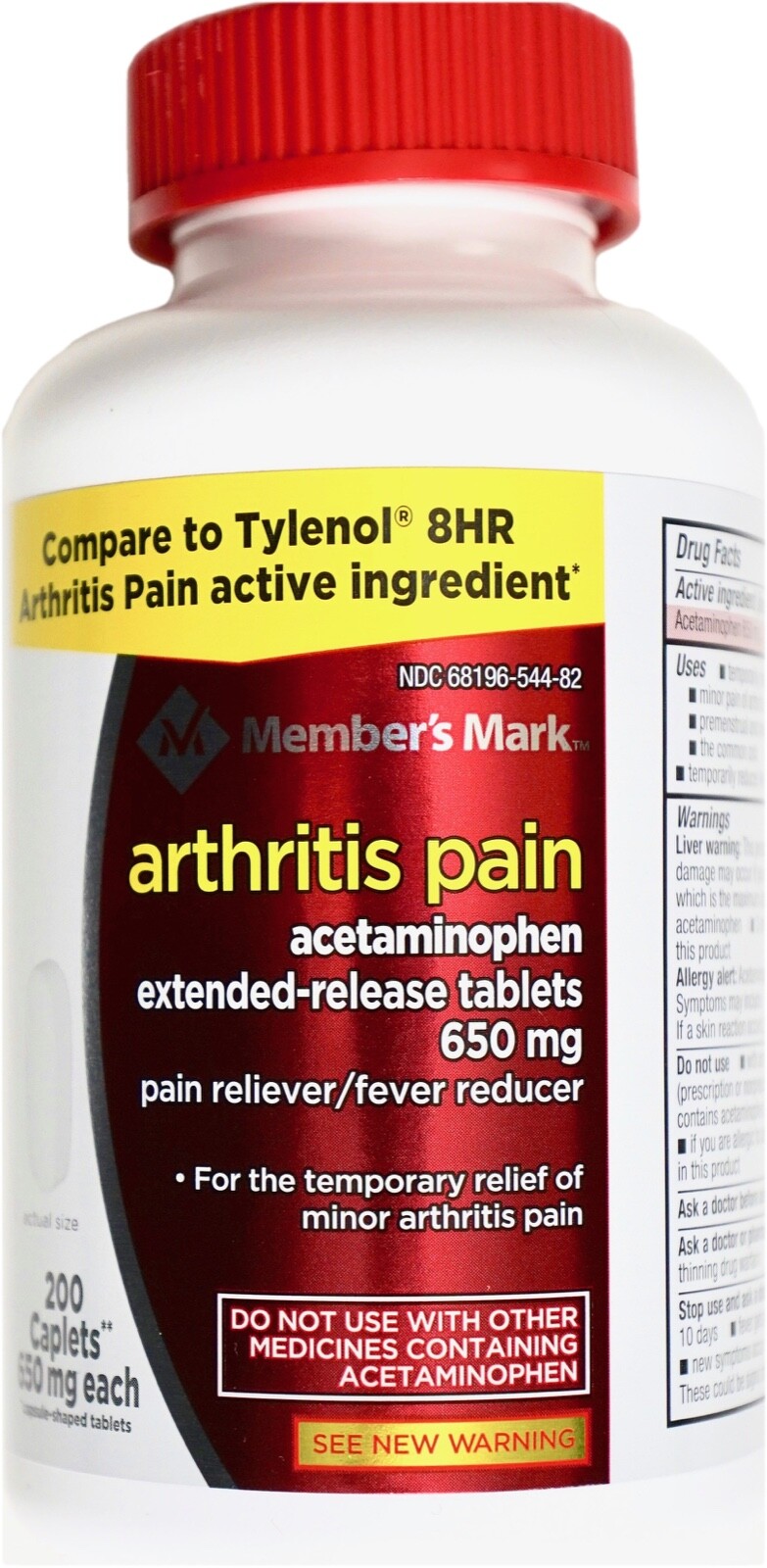 Member Mark Arthritis Pain Acetaminophen 650mg, Lot of 200, 400 or 800 Caplets