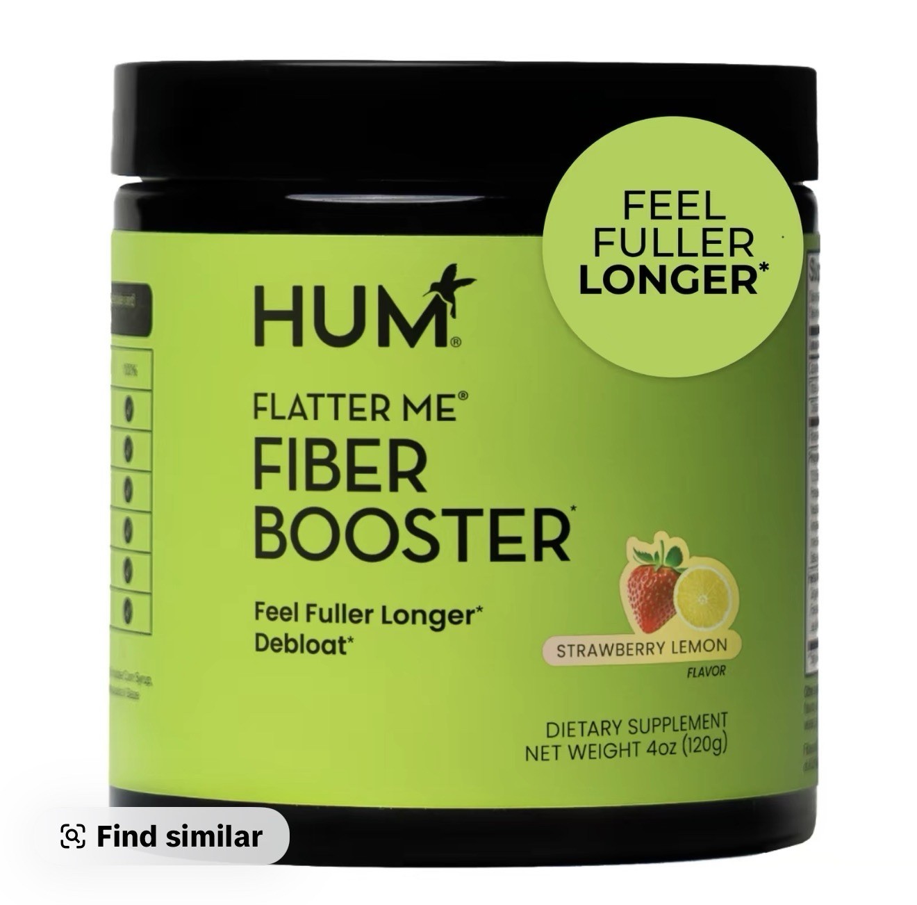 HUM Flatter Me Fiber, Dietary Supplement Prebiotics Strawberry Lemon 4oz.