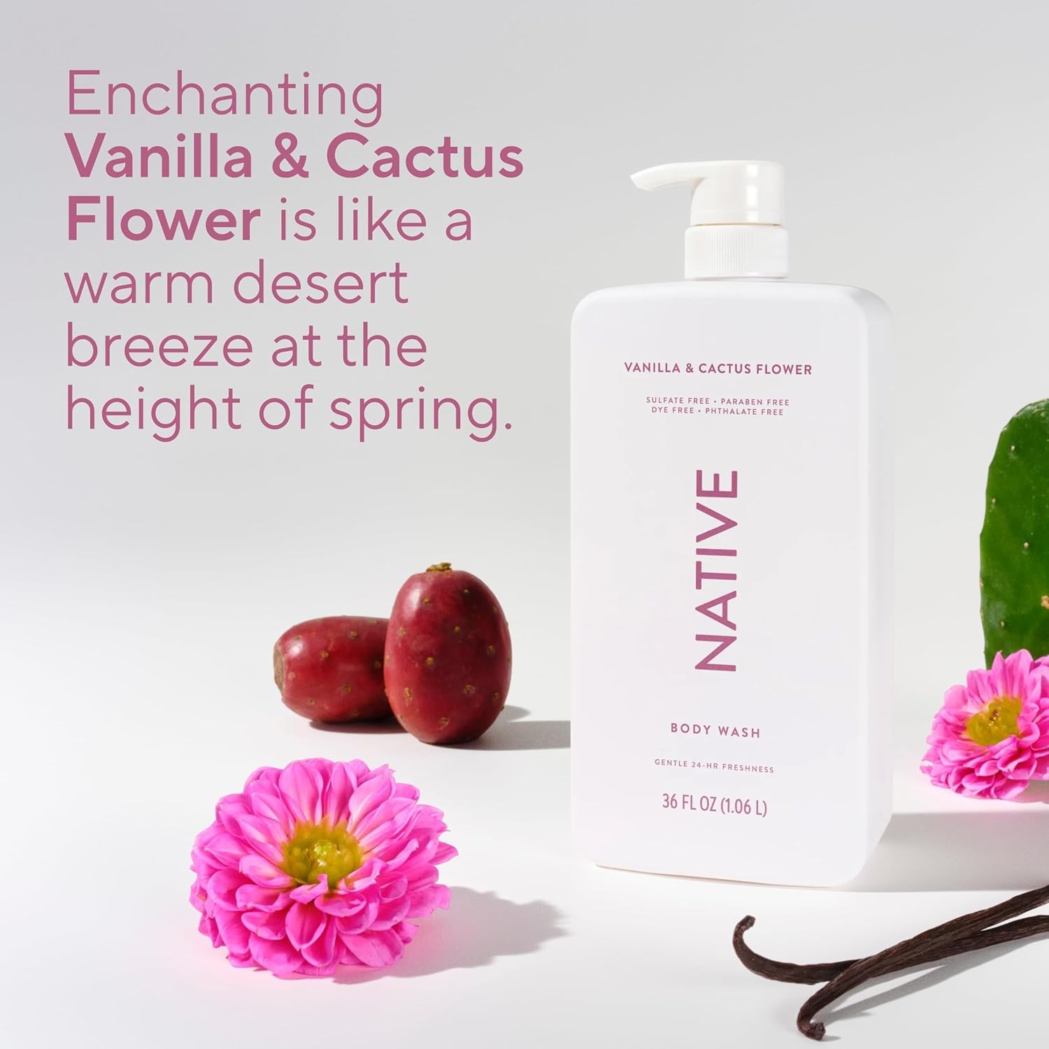 Native Body Wash Vanilla & Cactus Flower Sulfate Free Cleanser 36 oz