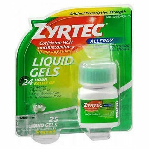 Zyrtec 24 Hour Indoor & Outdoor Allergy Relief Liquid Gels Capsules 25ct 07/26 +