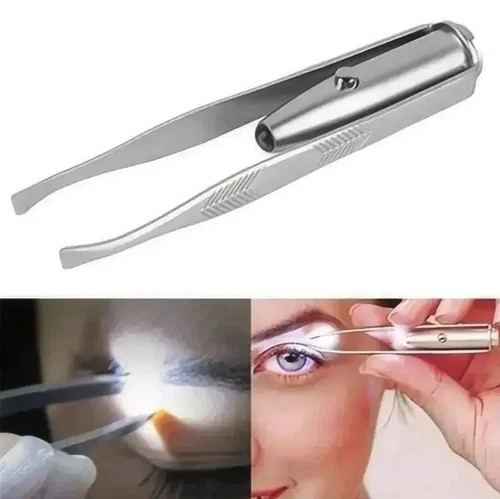 1pc LED Light Stainless Steel Eyebrow Tweezer Portable Hair Remover – NEW
