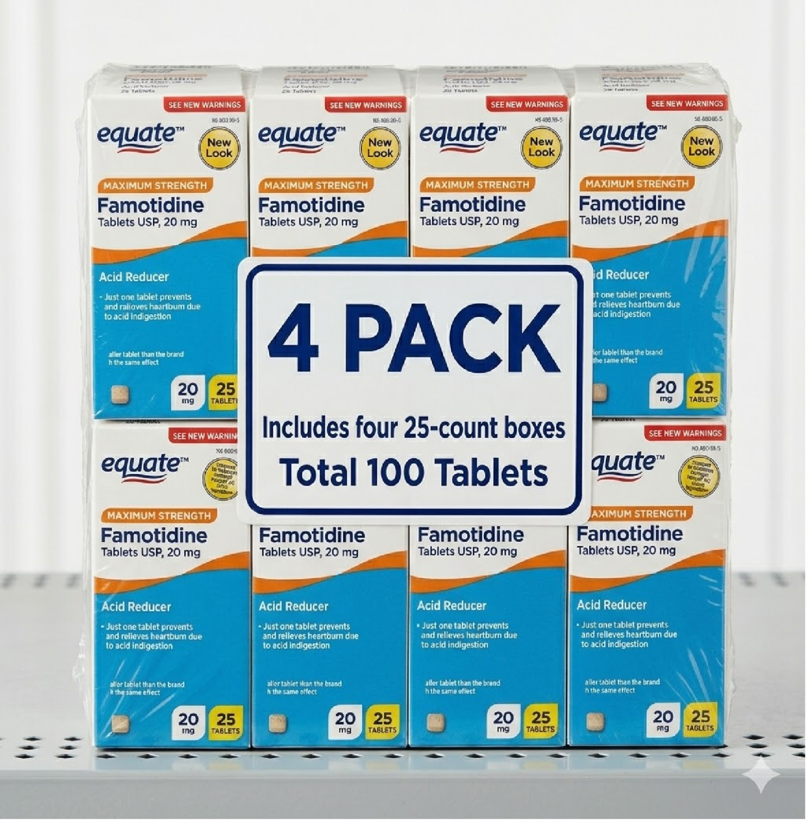 4 Pack Equate Famotidine 20 mg Maximum Strength Heartburn Relief Tablets