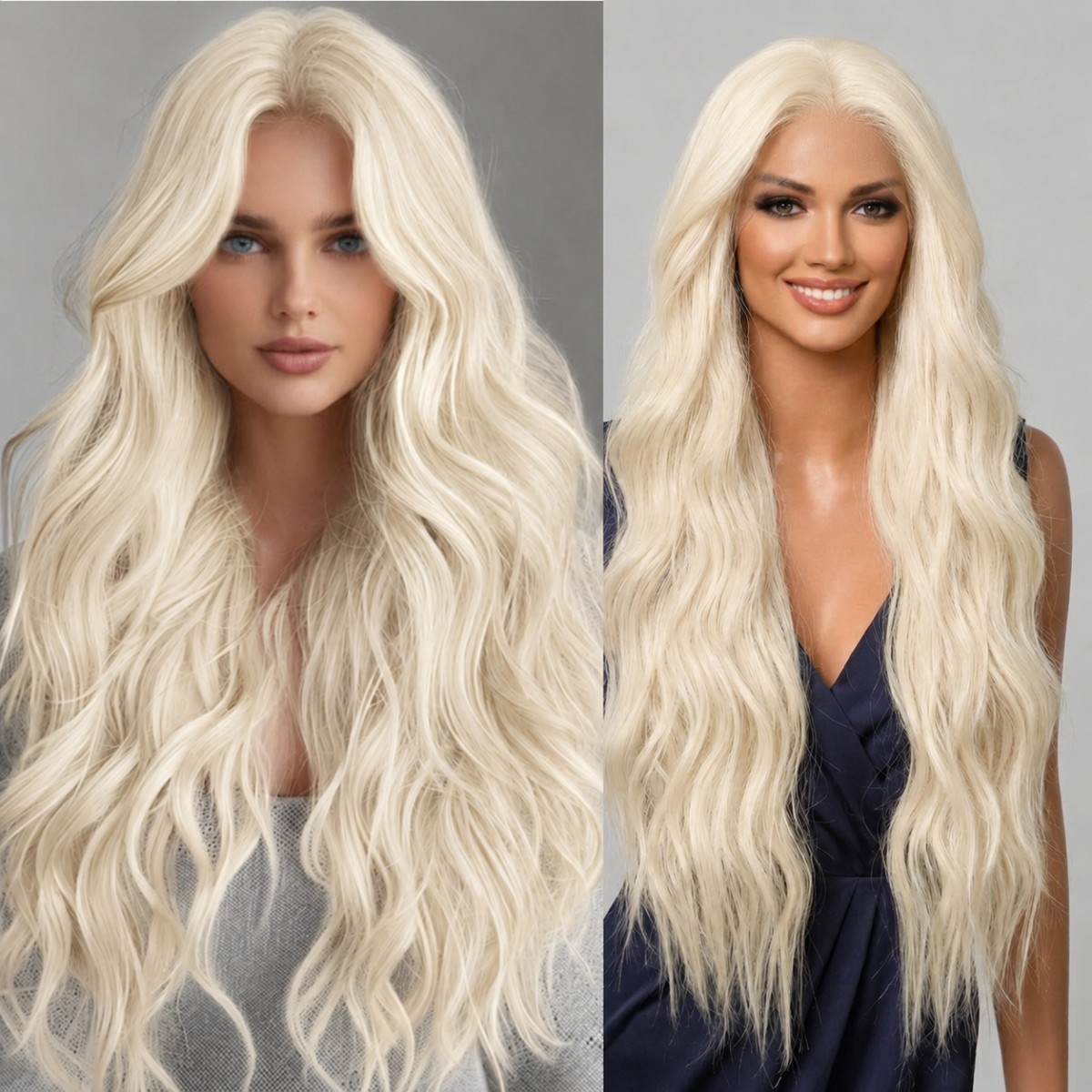 Synthetic Hair Heat Resistant Glue Less Lace Front Wig Long Wavy Bleach blonde