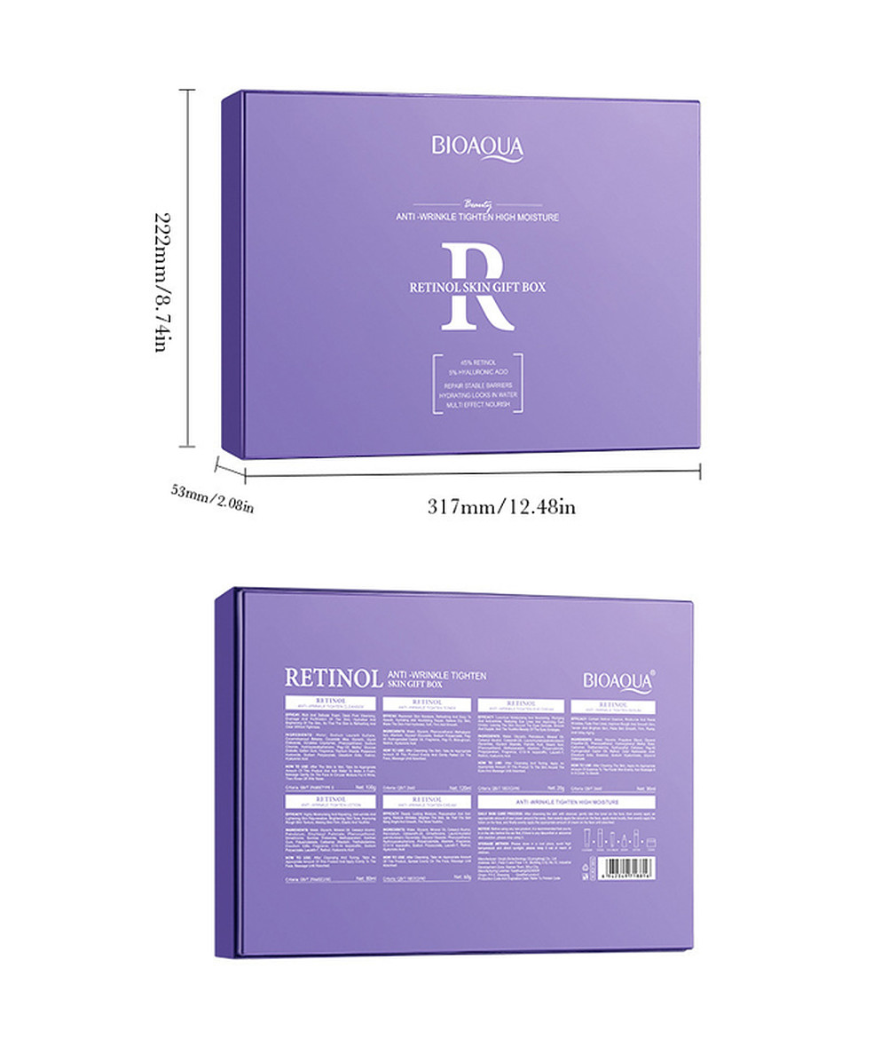 Bioaqua Retinol 6pcs Set Face Skin Care Smooth 100g+120ml+20g+30ml+80ml+60g
